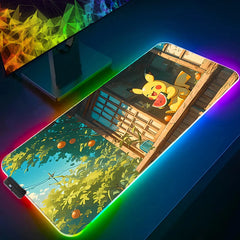 Mouse Pad RGB Rubber PC P-Pokemon P-Pikachu Computer Gaming Accessories Desk Mat LED Edge