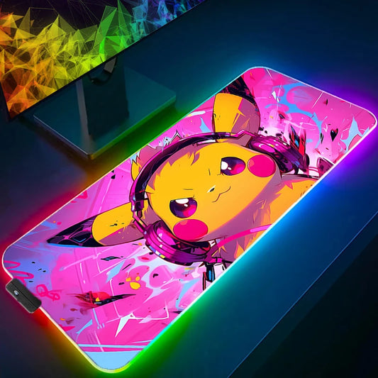 Mouse Pad RGB Rubber PC P-Pokemon P-Pikachu Computer Gaming Accessories Desk Mat LED Edge
