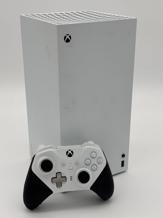 Mobile2fix white Xbox Series X digital console and Elite Series 2 controller bundle with visible wear on grip