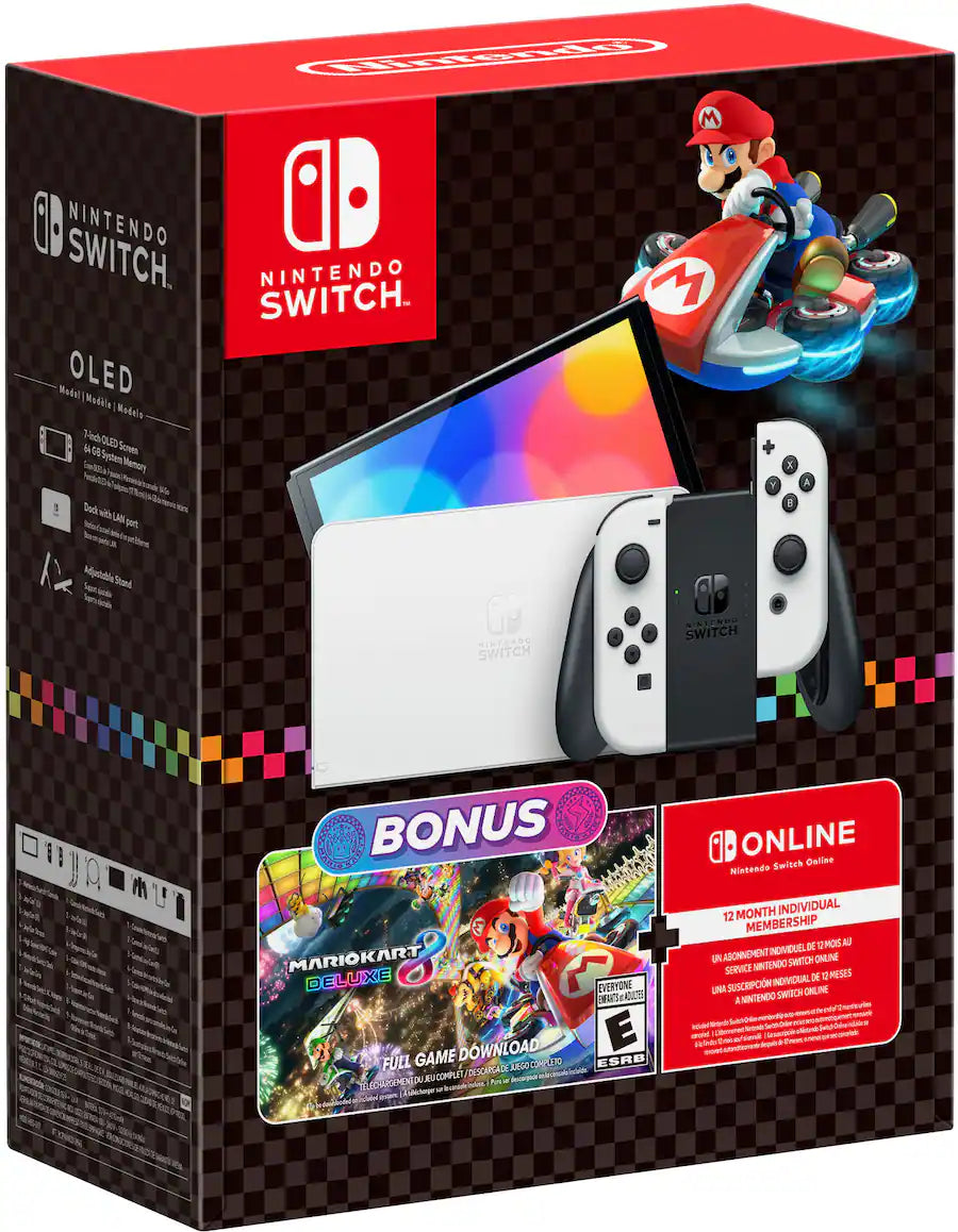 Nintendo Switch OLED Mario Kart Bundle + 12 Months Nintendo Online Open Box