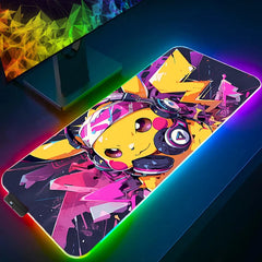 Mouse Pad RGB Rubber PC P-Pokemon P-Pikachu Computer Gaming Accessories Desk Mat LED Edge