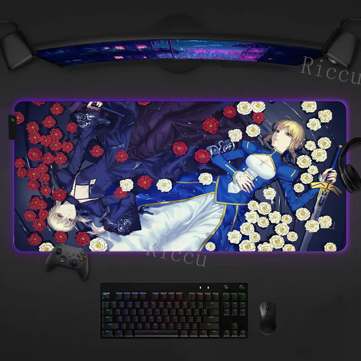 RGB Anime Fate Saber MousePad E-Sports LED Desk Mat