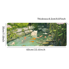 Cat & Fish River Scenic Mouse Pad Green Rubber Anti-Slip Pad Non-woven edges