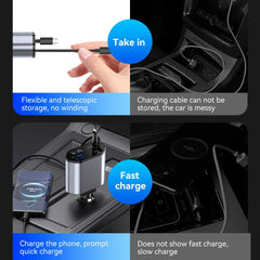 120W 4 in 1 Car Charger Retractable Lighter Adapter