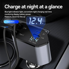 120W 4 in 1 Car Charger Retractable Lighter Adapter