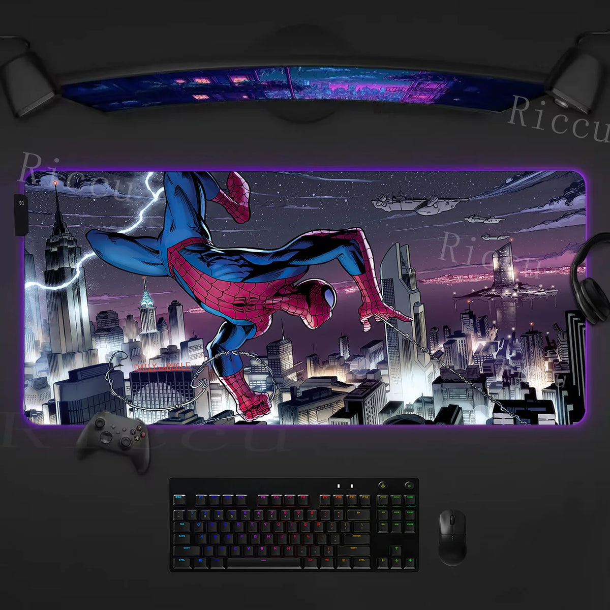Spider Man Mouse Pad Anime RGB LED Desk Mat
