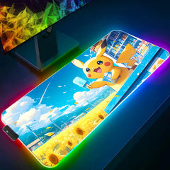 Mouse Pad RGB Rubber PC P-Pokemon P-Pikachu Computer Gaming Accessories Desk Mat LED Edge
