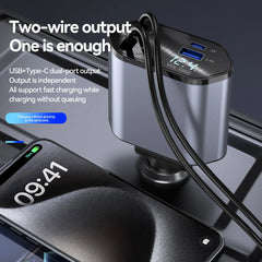 120W 4 in 1 Car Charger Retractable Lighter Adapter