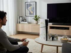 Mobile2fix Ghost of Yotei special edition PS5 console and matching controller with gold mountain landscape artwork.